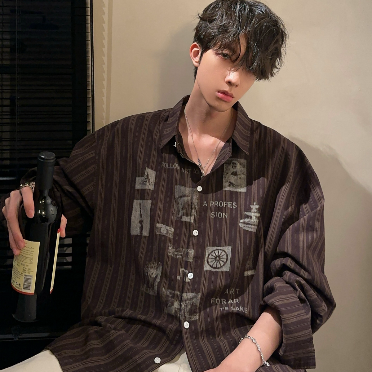 レトロプリント カジュアルストライプシャツ – KXCK（キックス