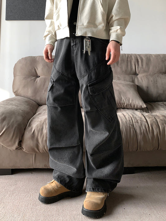 ウォッシュ ポケット ルーズジーンズ