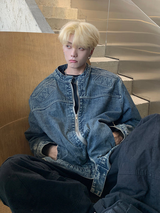 エンボス加工 ジッパー デニムジャケット