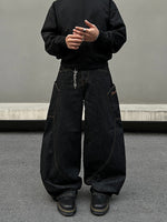 ビッグポケット 刺繍ワイドバレルレッグジーンズ