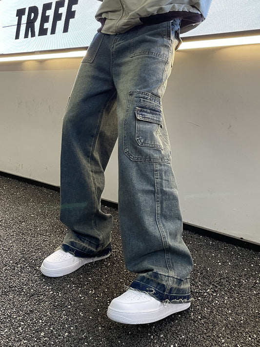 レトロ ライトウォッシュ ストレート ジーンズ