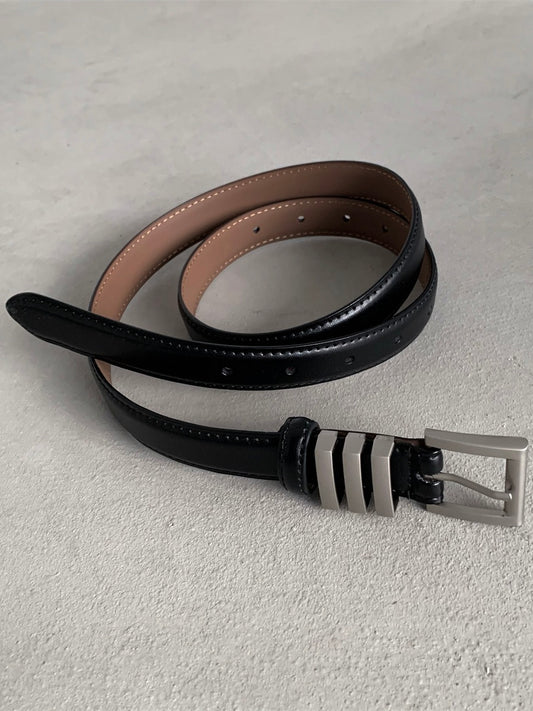 牛革 メタルアクセント スリムベルト