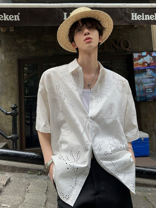 カットアウト オープンアート フラワーシャツ