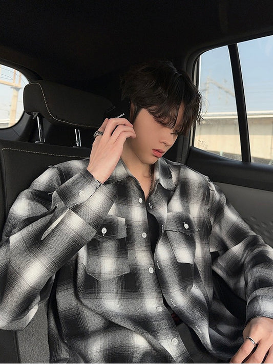 モノトーンチェック柄 ロングシャツ