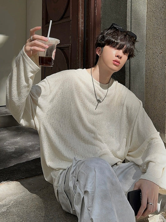 3色 ソリッドカラー レーヨン ロングTシャツ