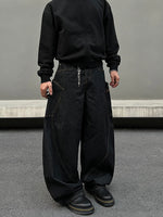 ビッグポケット 刺繍ワイドバレルレッグジーンズ