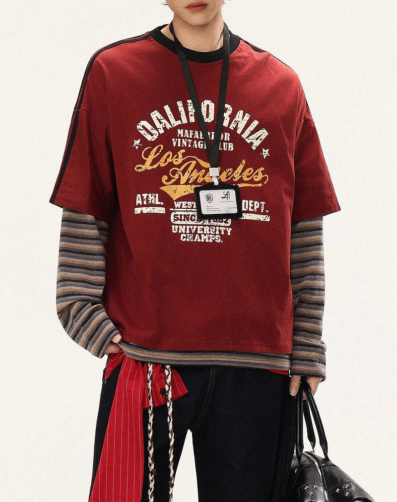 アメリカンレトロプリント レイヤードロングTシャツ