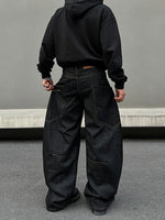 ビッグポケット 刺繍ワイドバレルレッグジーンズ