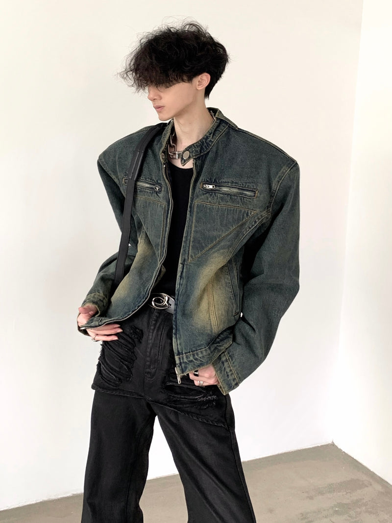 ショルダーパッド ウォッシュ ショート デニムジャケット