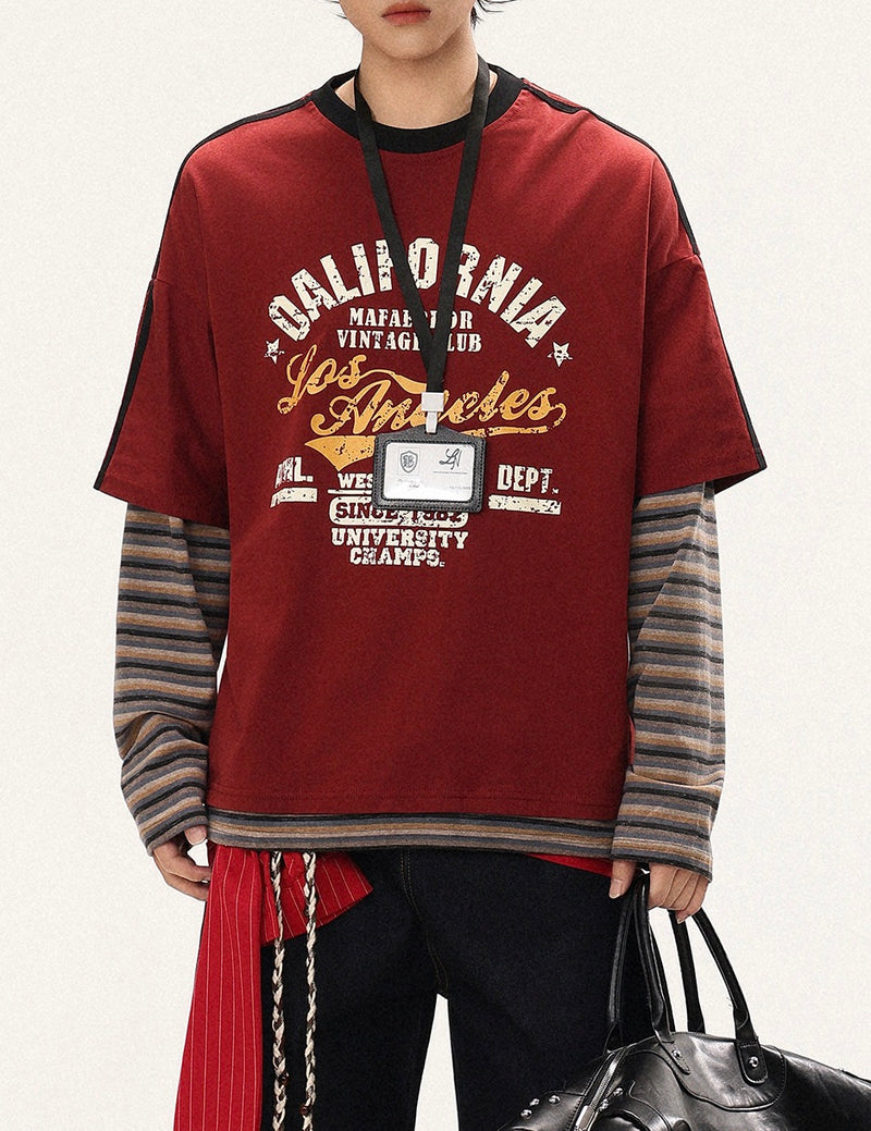アメリカンレトロプリント レイヤードロングTシャツ