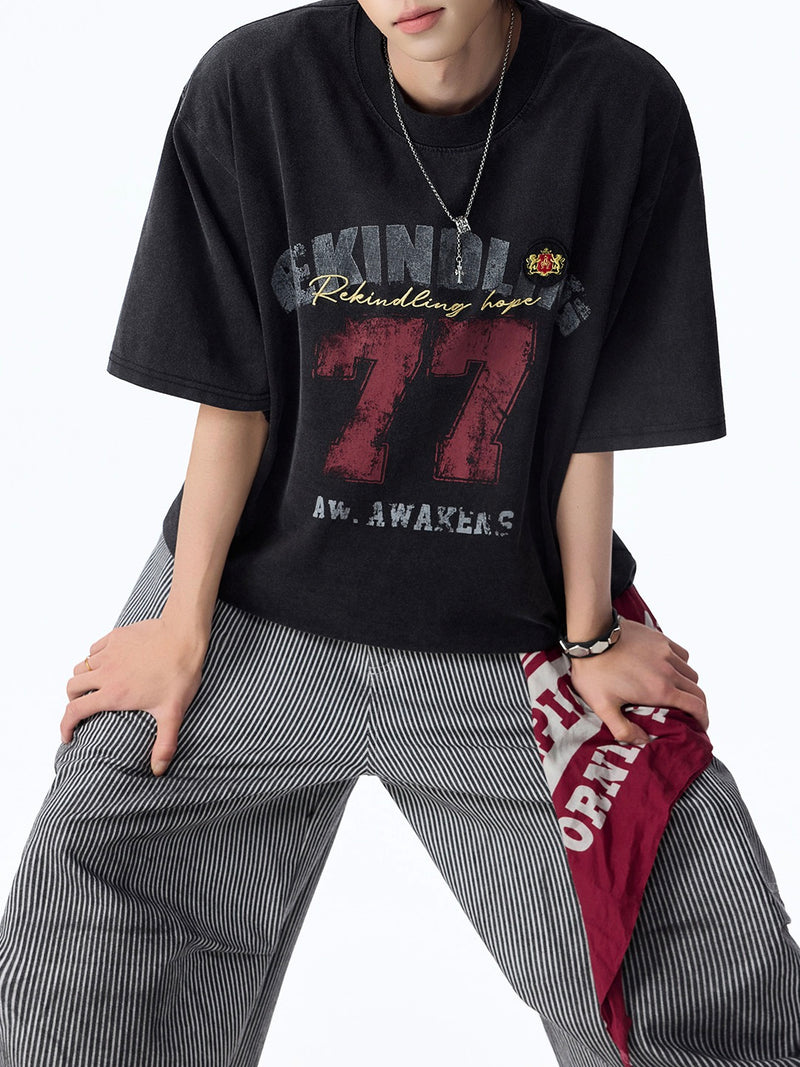 レトロ ナンバリング 刺繍プリントTシャツ