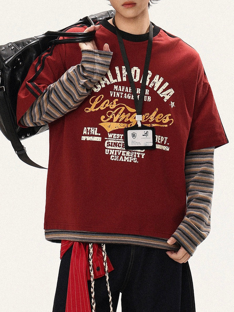 アメリカンレトロプリント レイヤードロングTシャツ