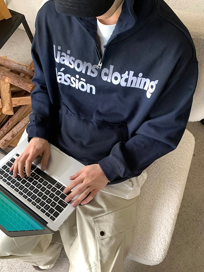 スマッジレタリング ハーフジップパーカー