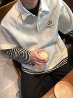 ストライプロンT付き コントラスト ポロシャツ