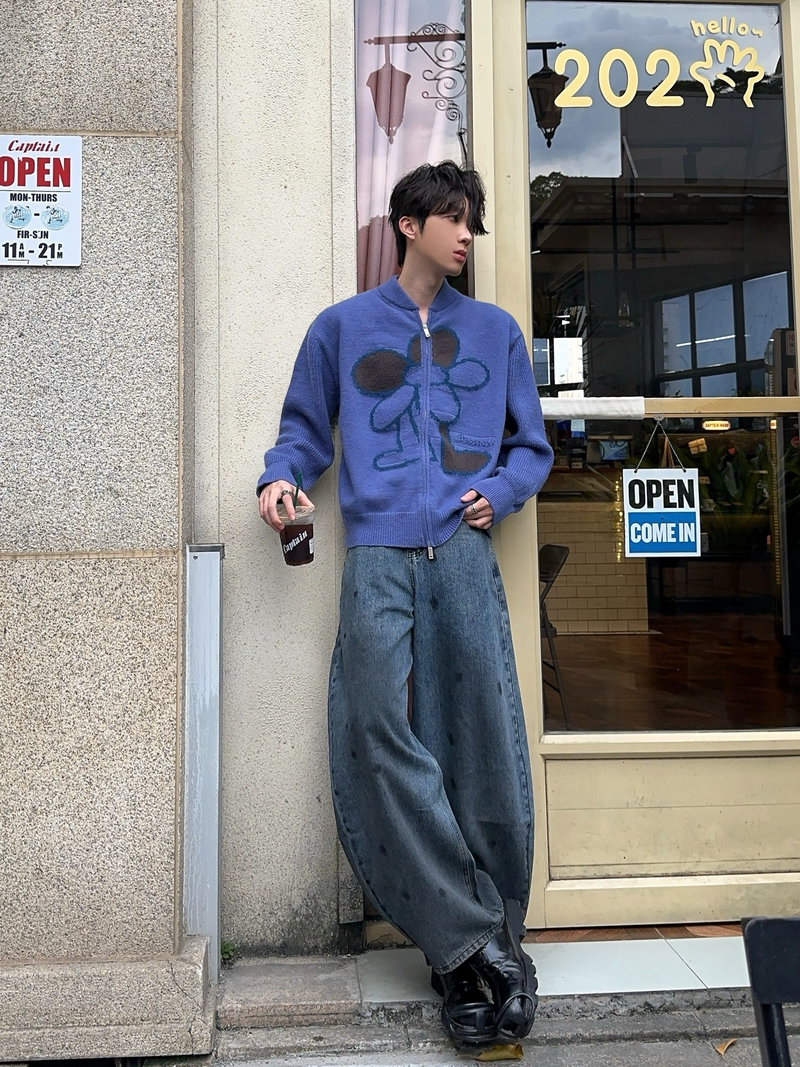 花柄 ニットジップカーディガン