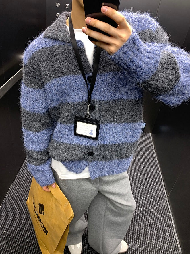 コントラストストライプ レイジーカーディガン