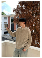 フェイクツーピース ケーブルニットセーター