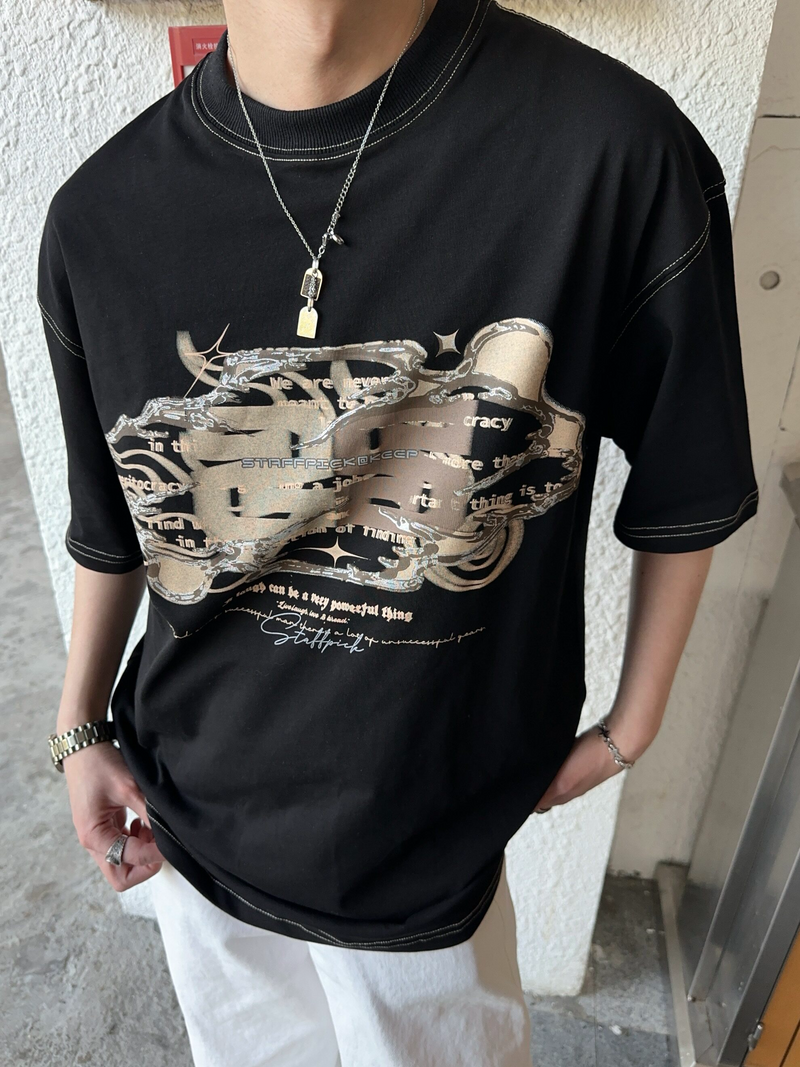 メタル グラフィック ステッチTシャツ