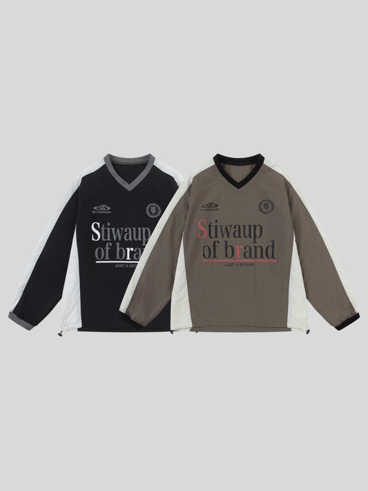 Vネックナイロン ロングTシャツ