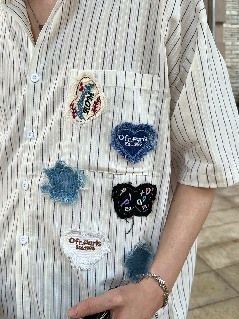 パッチ刺繍 サマーストライプシャツ