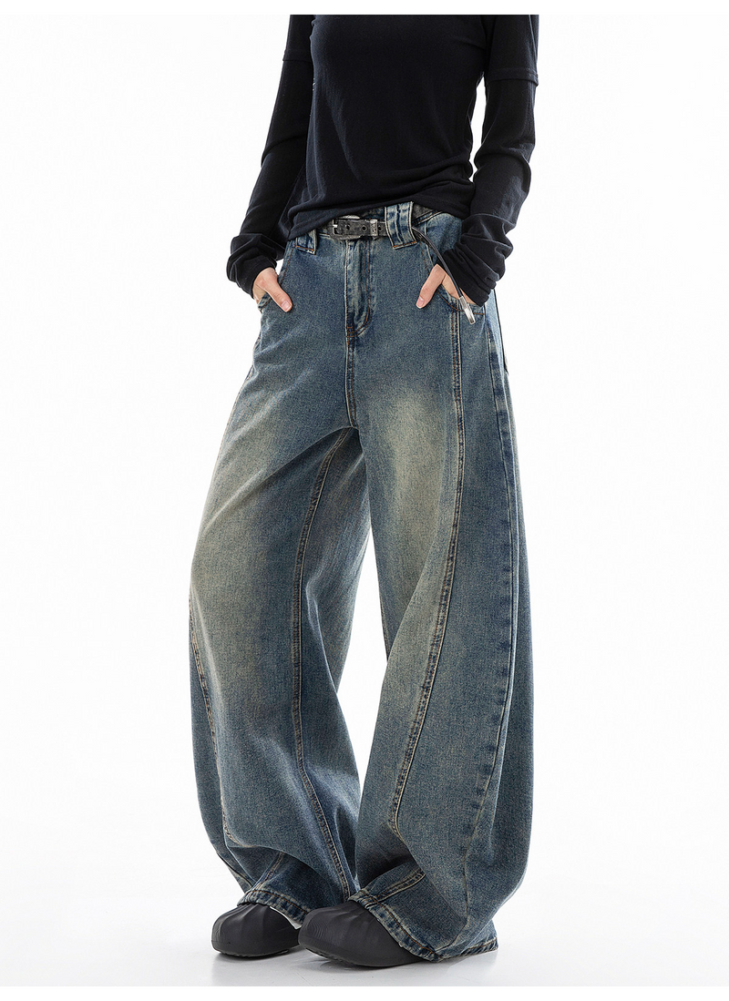 ウォッシュ レトロ バルーンデニムパンツ