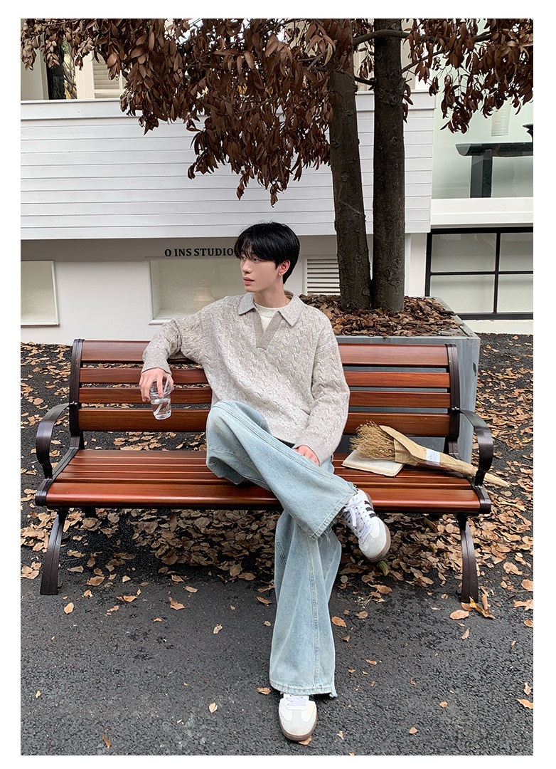 フェイクツーピース ケーブルニットセーター