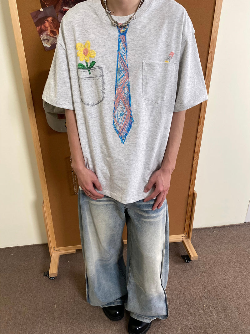 ネクタイスケッチ刺繍Tシャツ