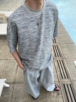 カジュアル  グレーストライプTシャツ