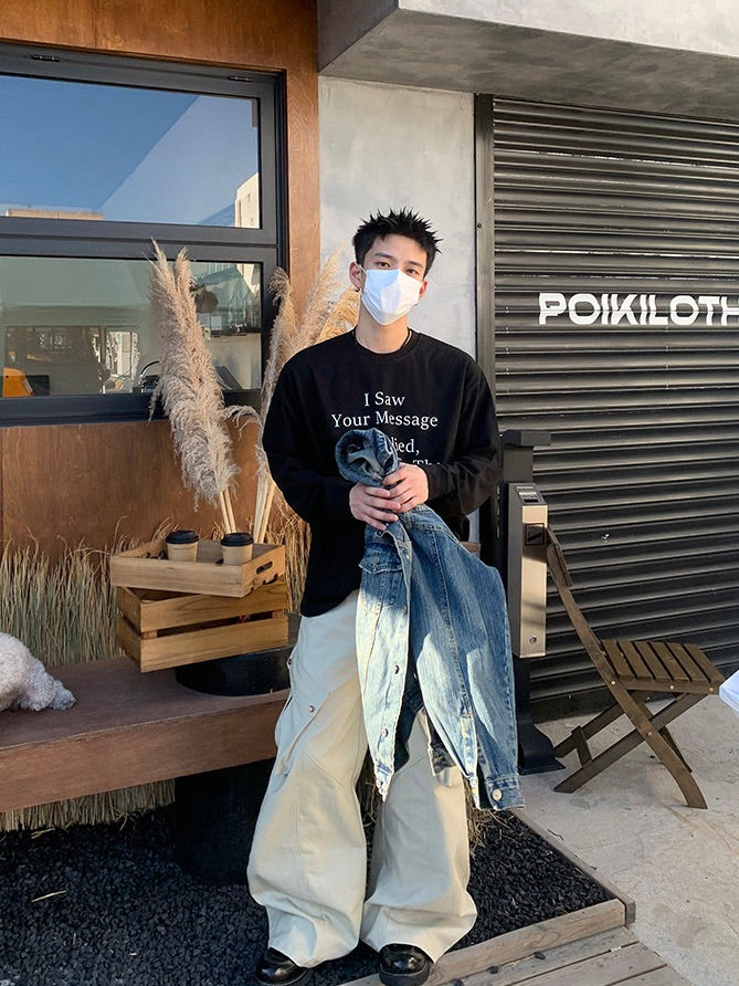 ラウンドネック レタリング ロングTシャツ