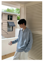 フェイクツーピース ケーブルニットセーター