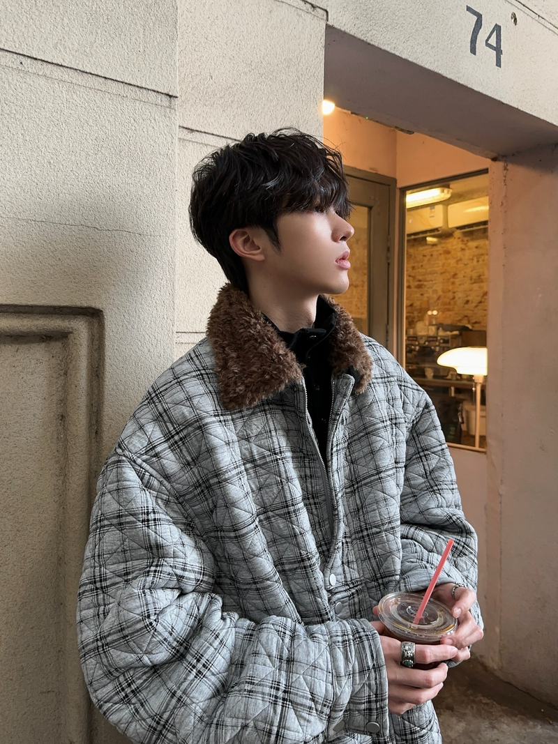 レトロチェック柄 キルティングジャケット