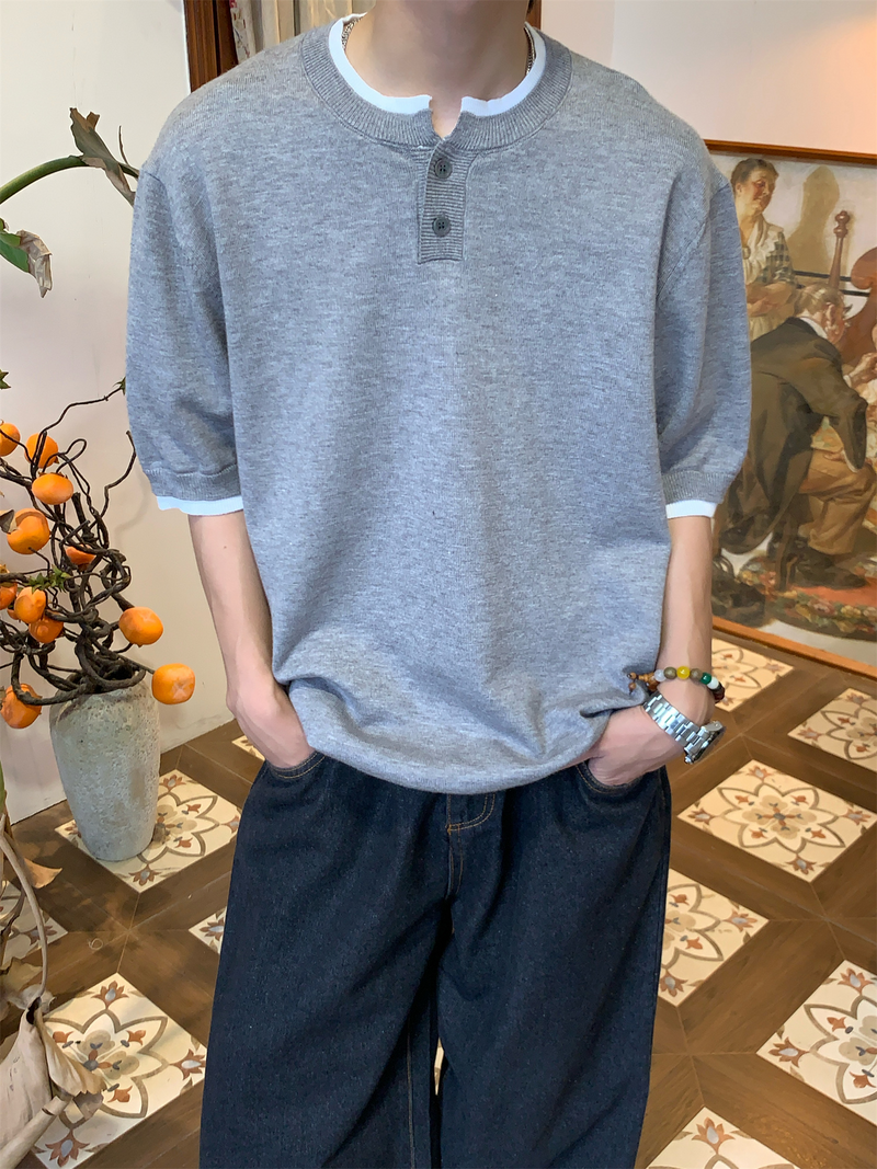 フェイクレイヤード ヘンリーネックTシャツ