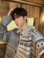 フェアアイル柄 コントラスト ニットカーディガン