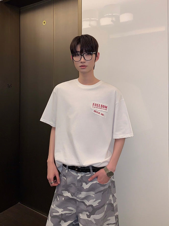 バックプリント オールドパッチレターTシャツ