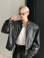 ストラクチュアル ノーカラーPUレザージャケット