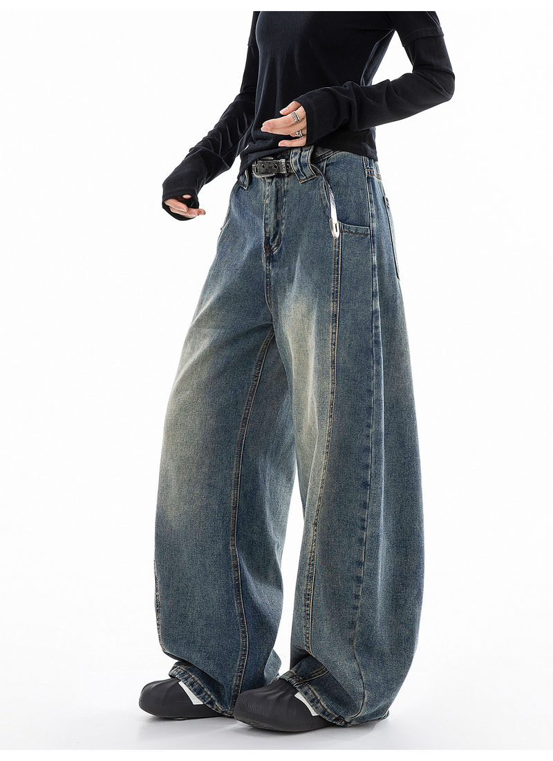 ウォッシュ レトロ バルーンデニムパンツ
