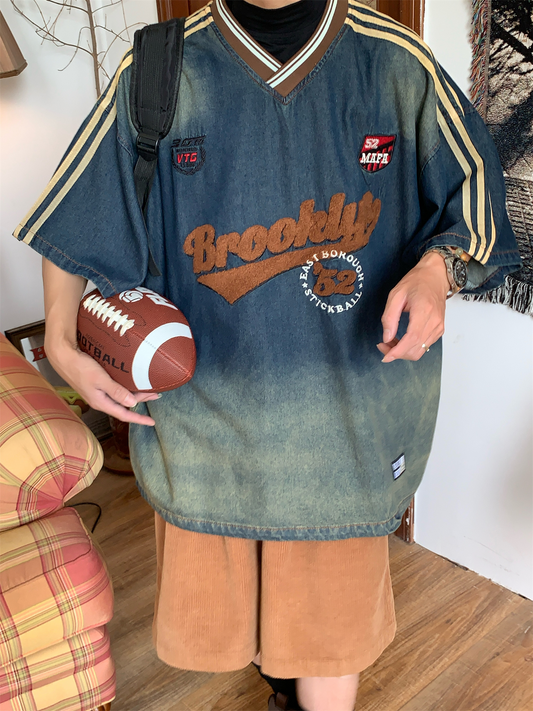 レトロボア刺繍 サイドライン デニムゲームシャツ