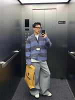 コントラストストライプ レイジーカーディガン