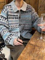 フェアアイル柄 コントラスト ニットカーディガン