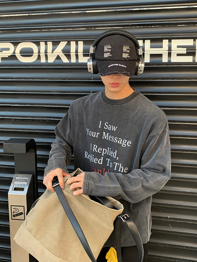 ラウンドネック レタリング ロングTシャツ