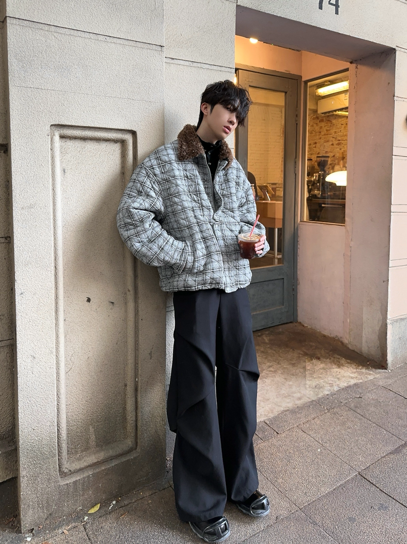 レトロチェック柄 キルティングジャケット