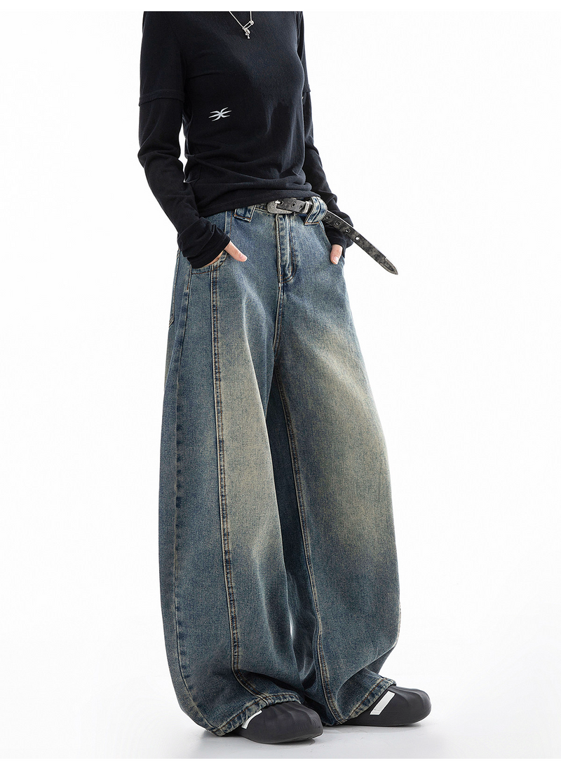 ウォッシュ レトロ バルーンデニムパンツ