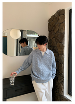 フェイクツーピース ケーブルニットセーター