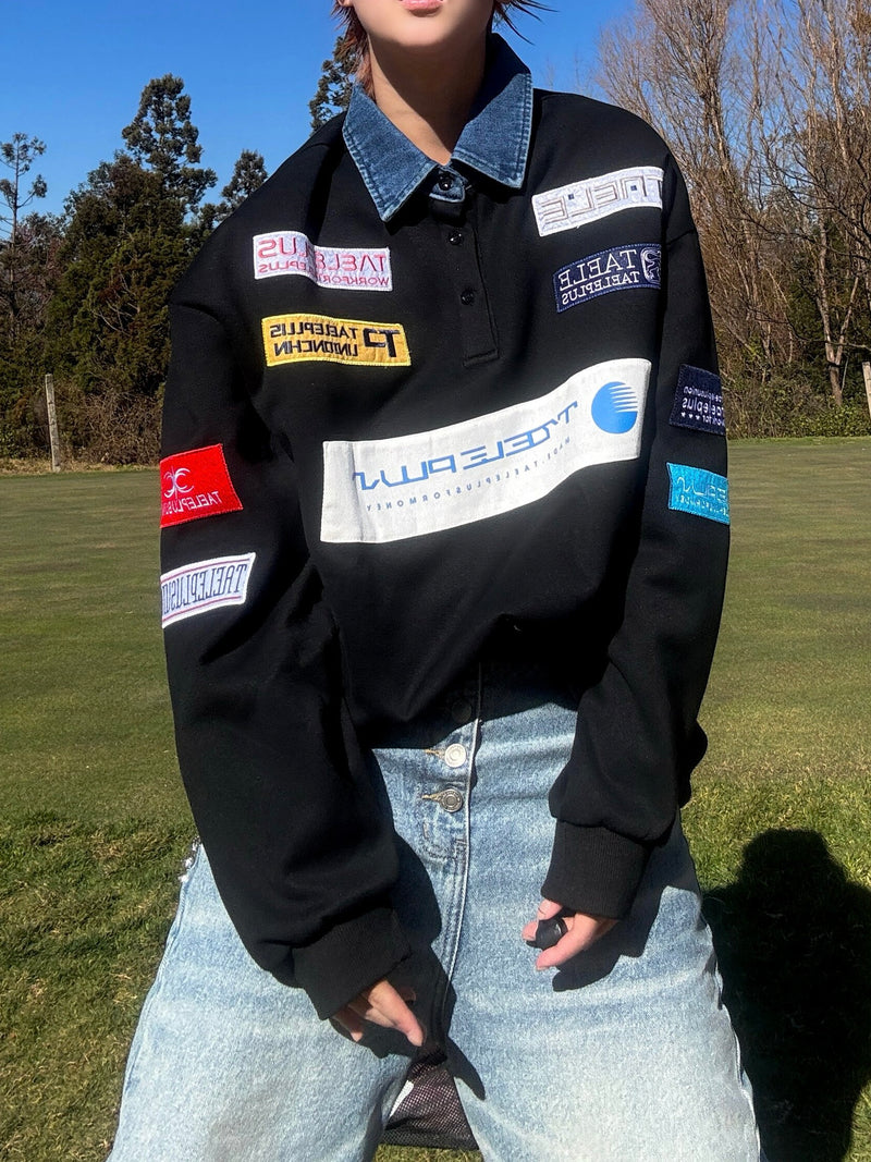 レーシングパッチ刺繍 ポロスウェット