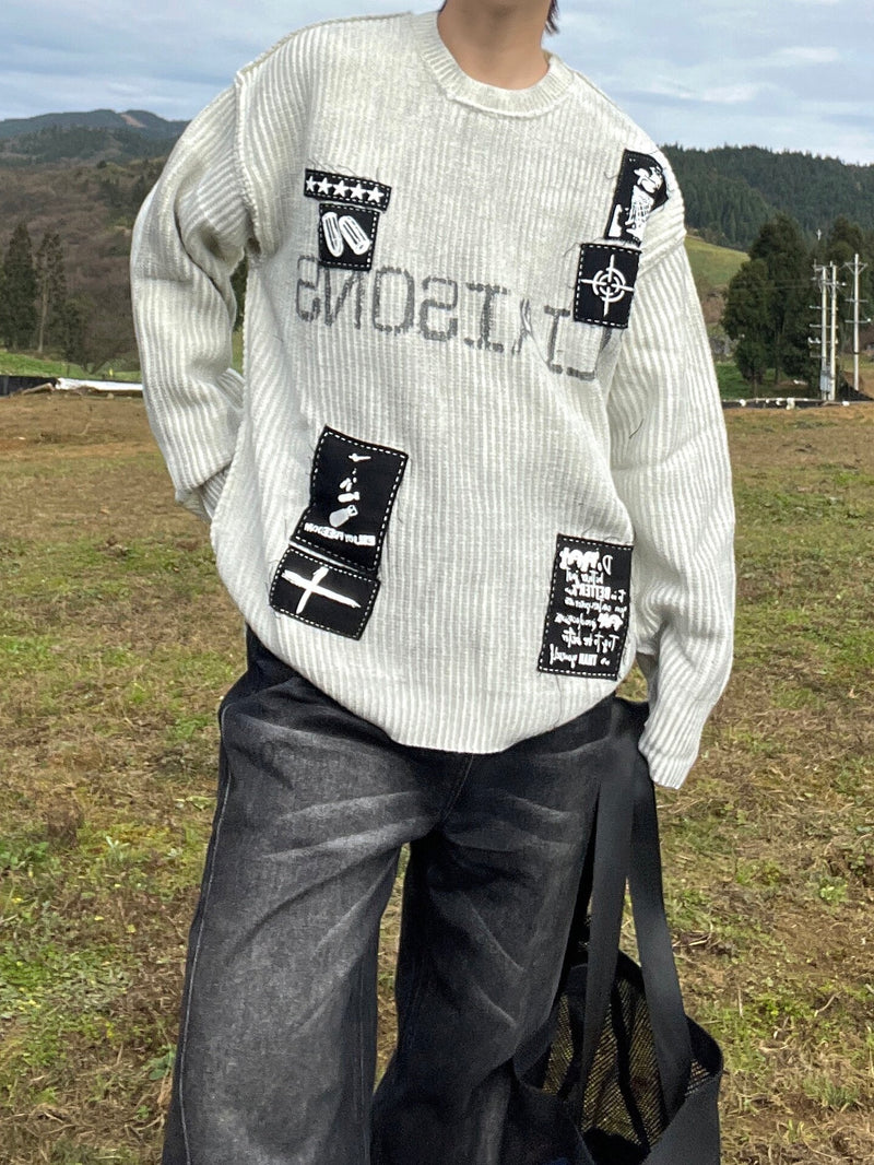 レトロ ダーティーパッチ刺繍セーター