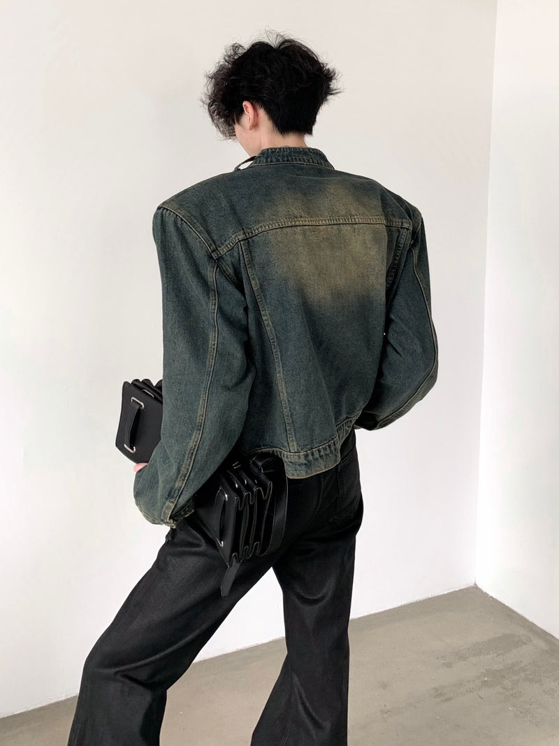 ショルダーパッド ウォッシュ ショート デニムジャケット