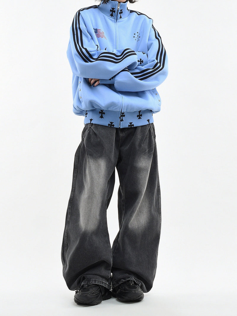 クロスパターン サイドライン スウェット トラックジャケット