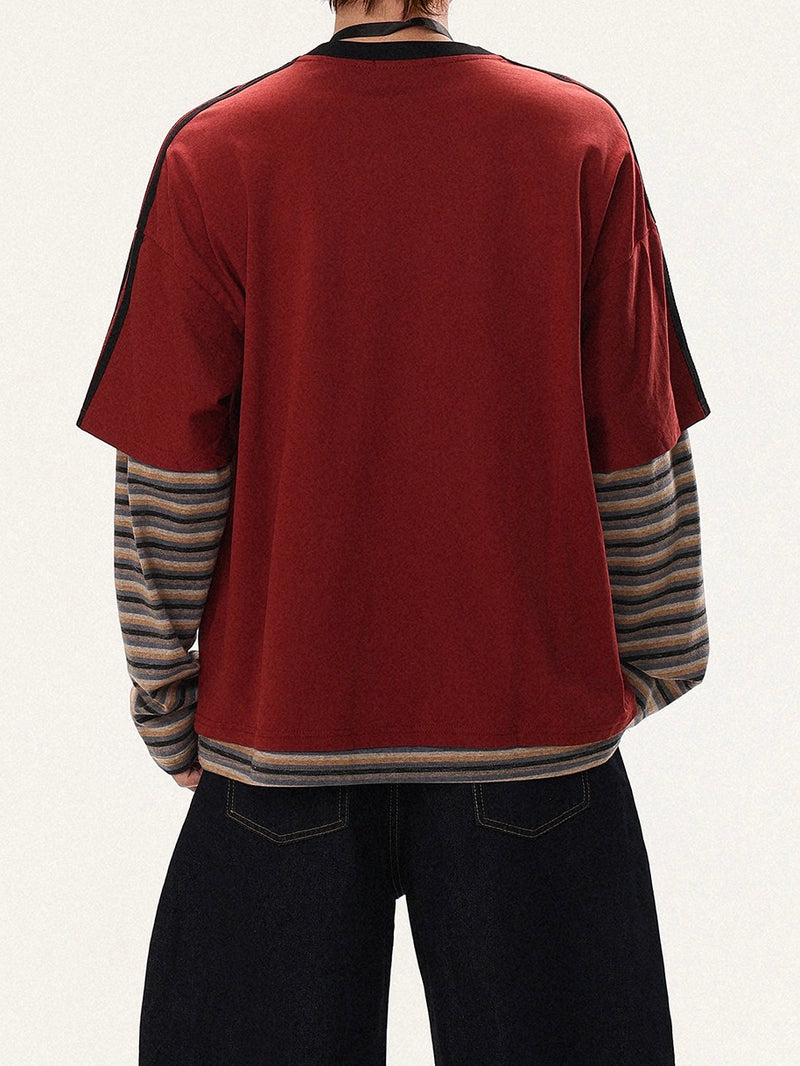アメリカンレトロプリント レイヤードロングTシャツ