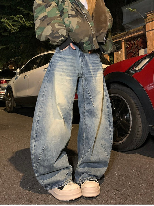 ウォッシュ ライン バギージーンズ