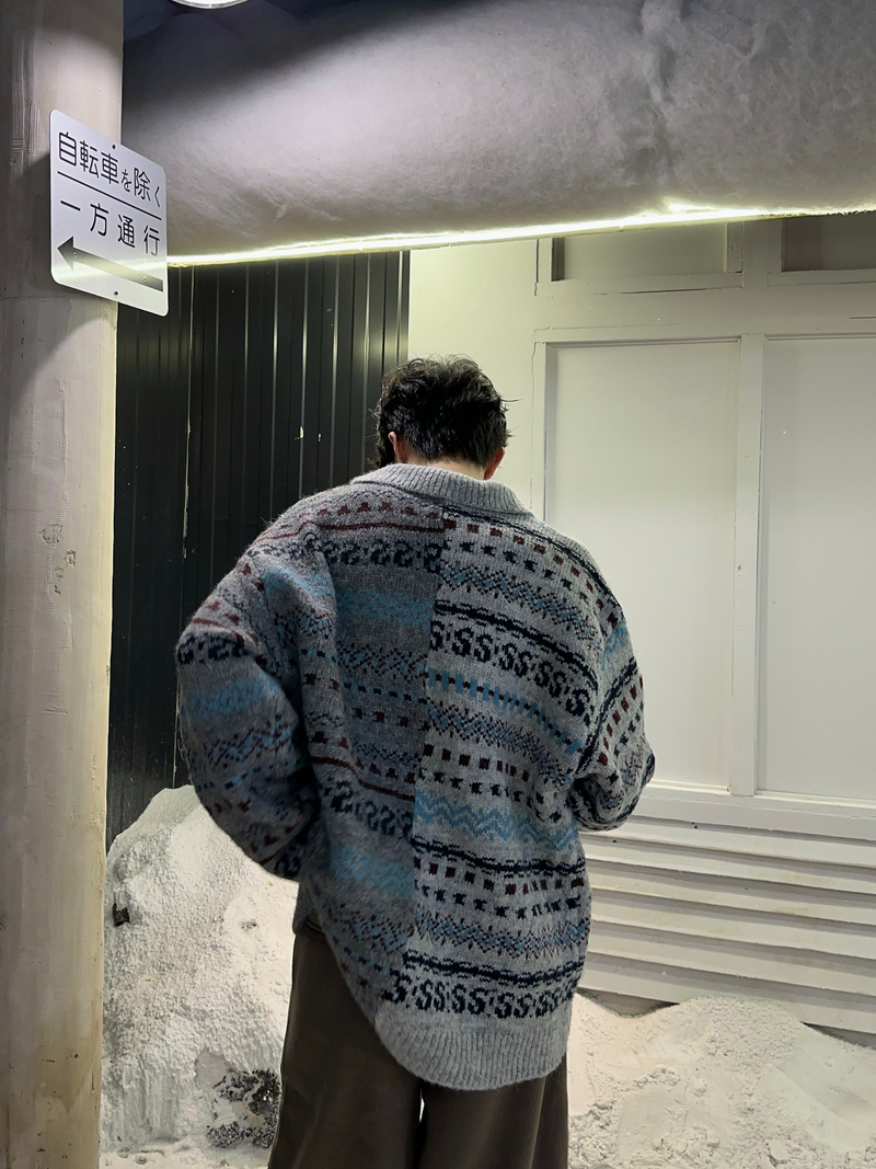 フェアアイル柄 コントラスト ニットカーディガン